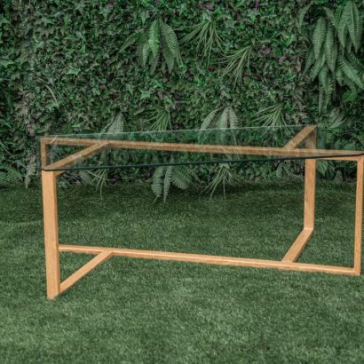 Mesa centro base madera tope cristal