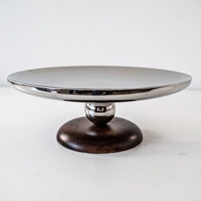 Porta postre cromado pie madera
